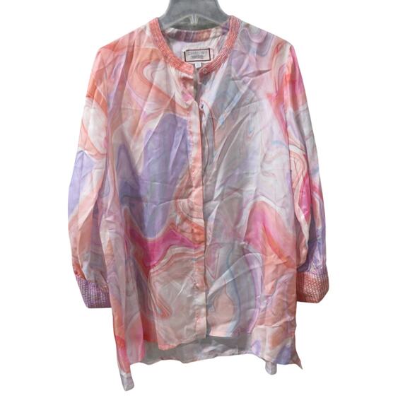 Johnny Was Workshop Laguna Vesper Voyager Tunic Silk Blouse Top L - Picture 3 of 6